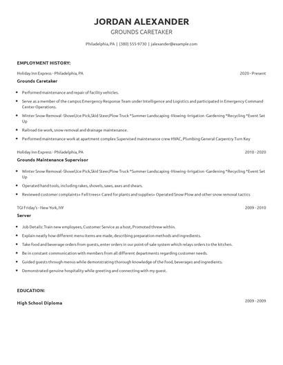 Grounds Caretaker Resume