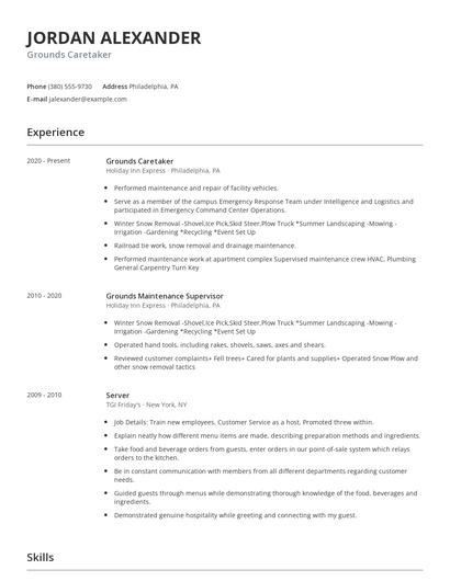 Grounds Caretaker Resume