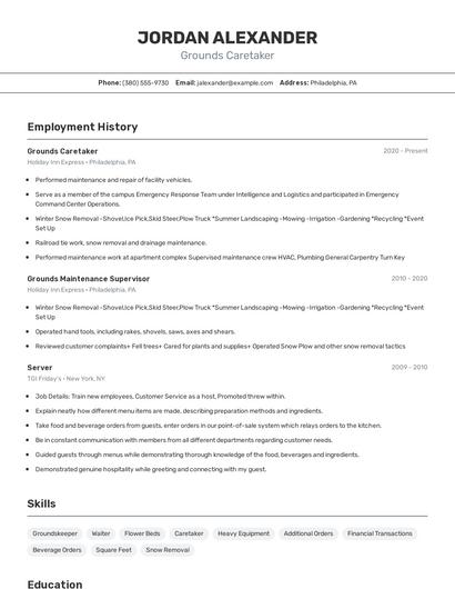Grounds Caretaker Resume