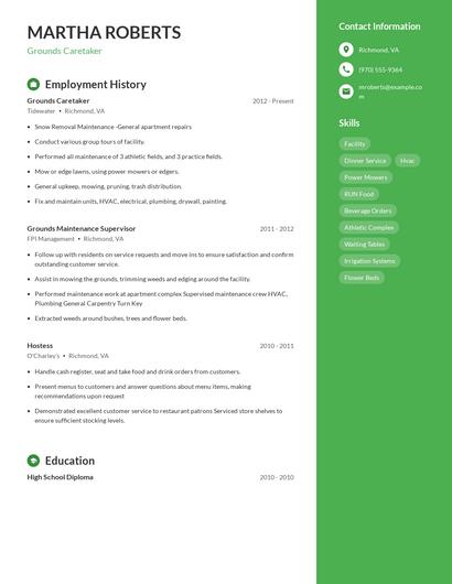 Grounds Caretaker Resume