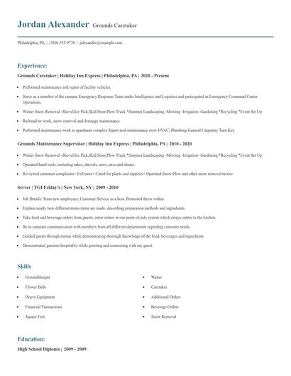 Grounds Caretaker Resume