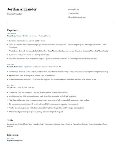 Grounds Caretaker Resume