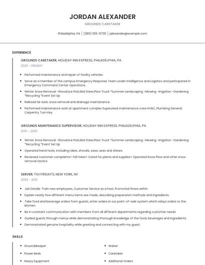Grounds Caretaker Resume
