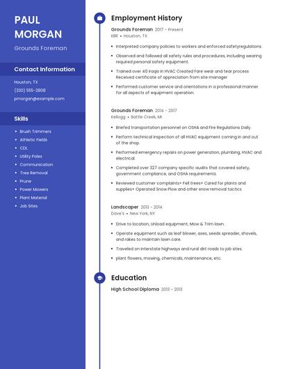 Grounds Foreman Resume
