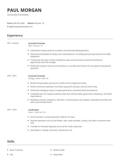 Grounds Foreman Resume