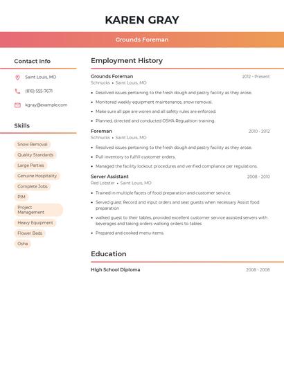 Grounds Foreman Resume