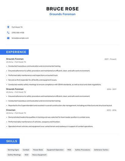 Grounds Foreman Resume