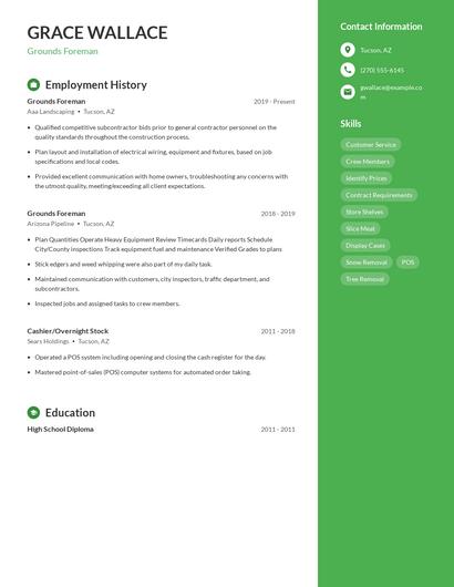 Grounds Foreman Resume