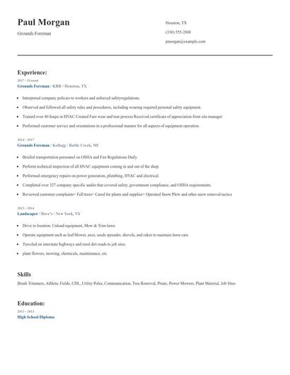 Grounds Foreman Resume