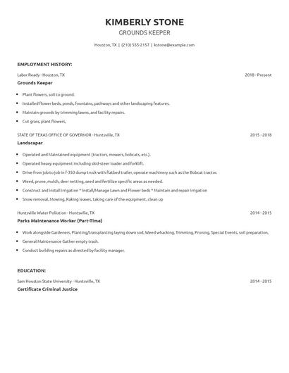 Grounds Keeper Resume