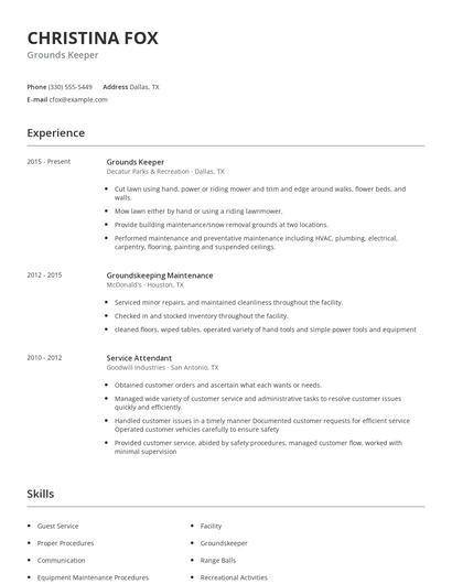 Grounds Keeper Resume