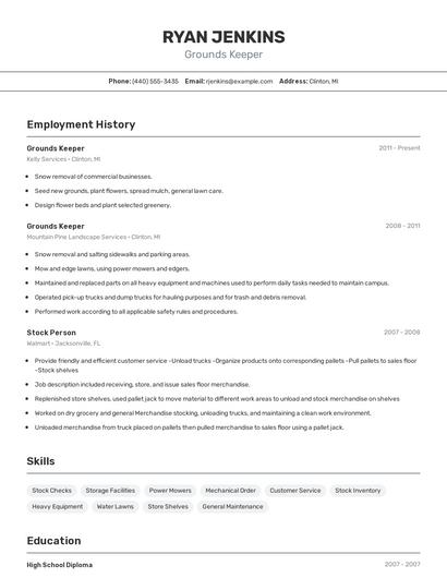 Grounds Keeper Resume