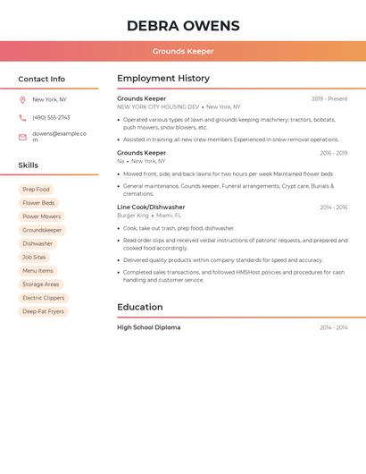 Grounds Keeper Resume