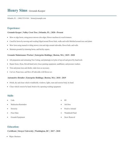 Grounds Keeper Resume