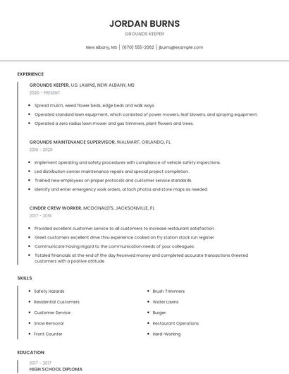 Grounds Keeper Resume