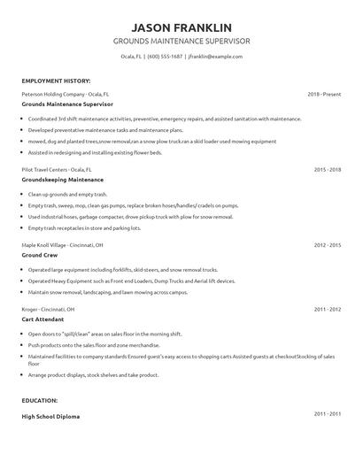 Grounds Maintenance Supervisor Resume