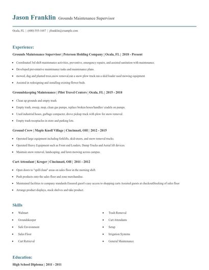 Grounds Maintenance Supervisor Resume
