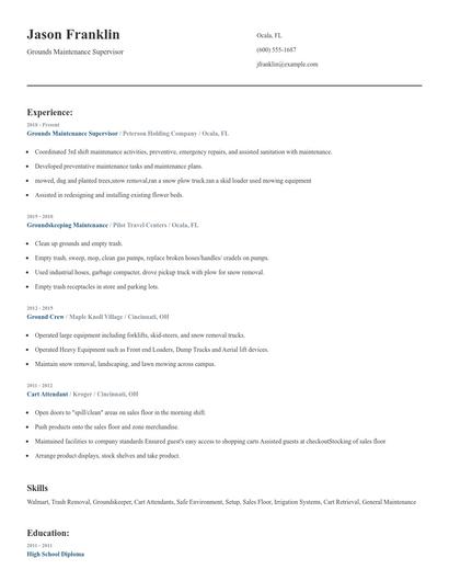Grounds Maintenance Supervisor Resume