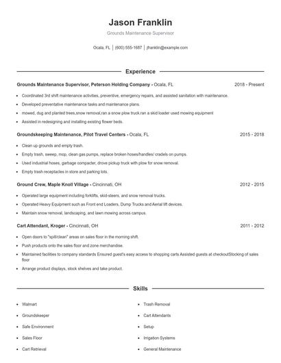 Grounds Maintenance Supervisor Resume