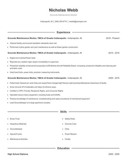 Grounds Maintenance Worker Resume