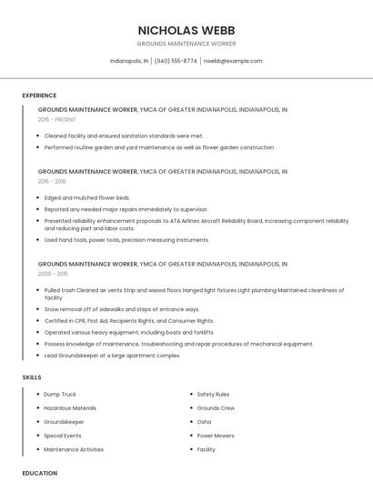 Grounds Maintenance Worker Resume