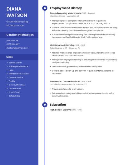 Groundskeeping Maintenance Resume