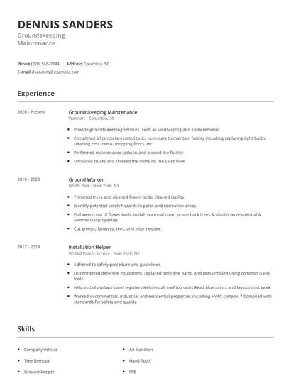 Groundskeeping Maintenance Resume
