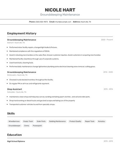 Groundskeeping Maintenance Resume