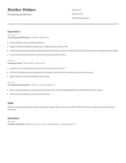 Groundskeeping Maintenance Resume