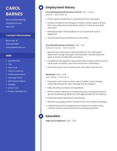 Groundskeeping Maintenance Worker Resume