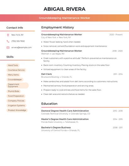 Groundskeeping Maintenance Worker Resume