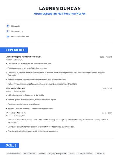 Groundskeeping Maintenance Worker Resume