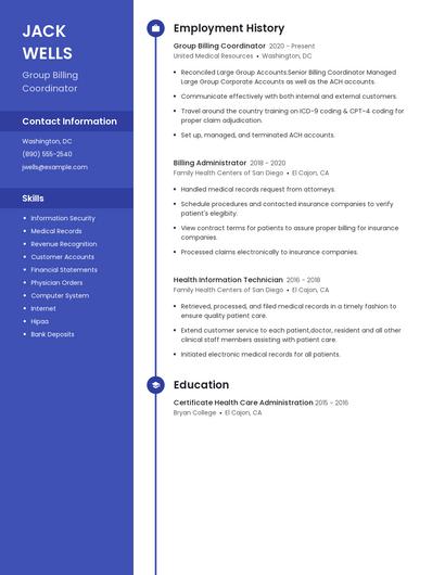 Group Billing Coordinator Resume