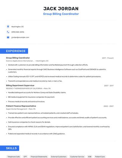 Group Billing Coordinator Resume