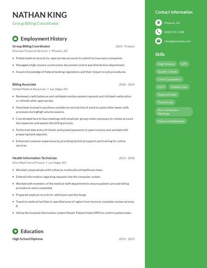 Group Billing Coordinator Resume