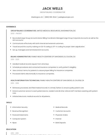 Group Billing Coordinator Resume
