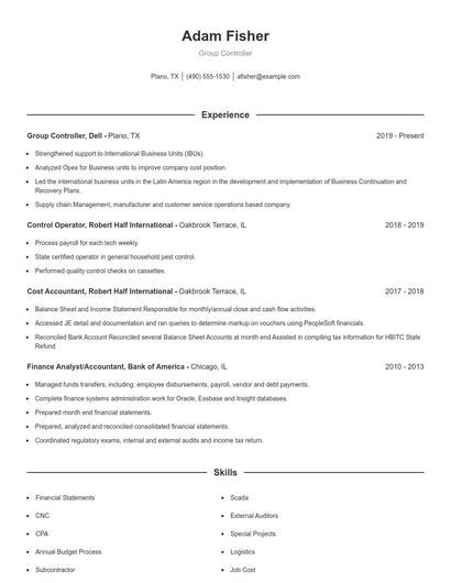 Group Controller Resume
