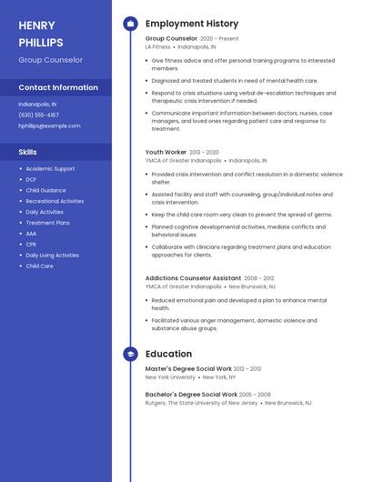 Group Counselor Resume
