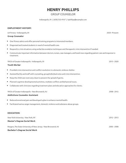 Group Counselor Resume