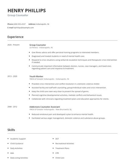Group Counselor Resume