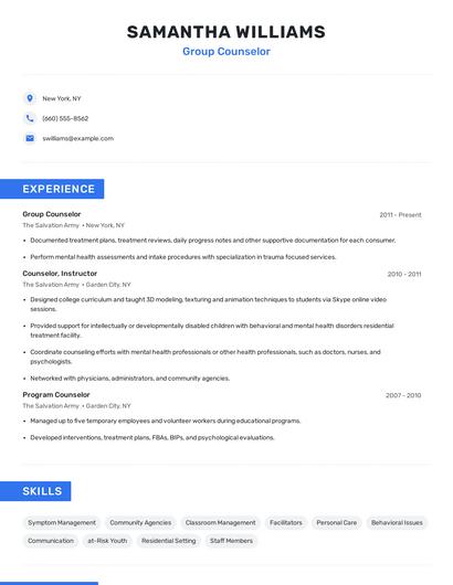 Group Counselor Resume