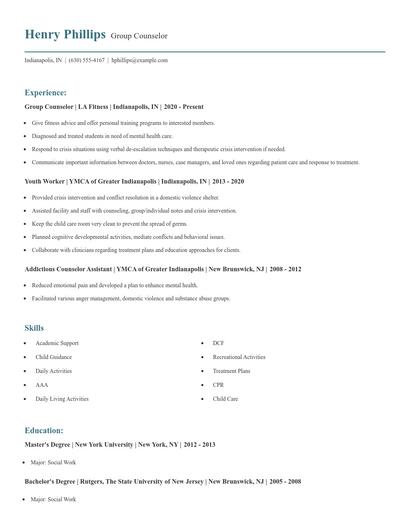 Group Counselor Resume