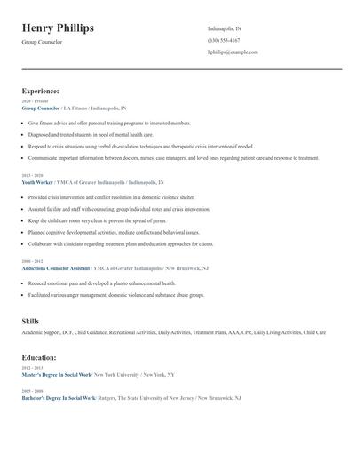Group Counselor Resume