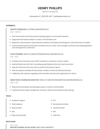 Group Counselor Resume