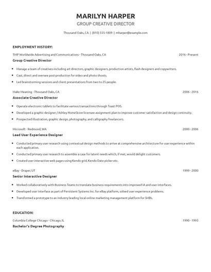 Group Creative Director Resume