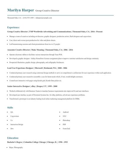 Group Creative Director Resume