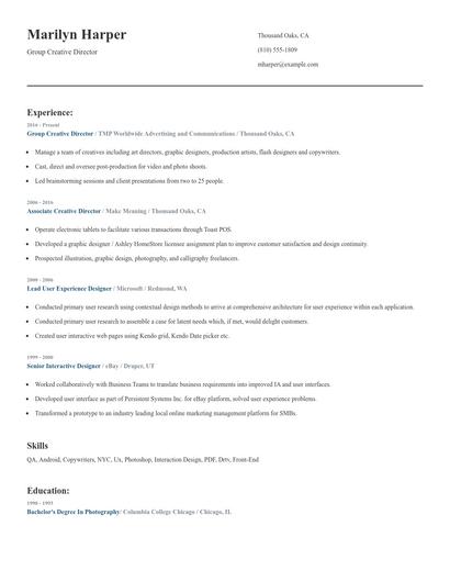 Group Creative Director Resume