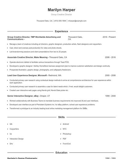 Group Creative Director Resume