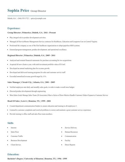 Group Director Resume