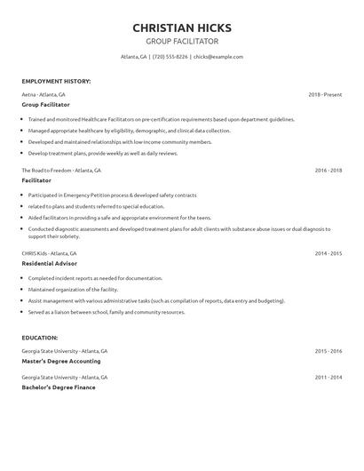Group Facilitator Resume